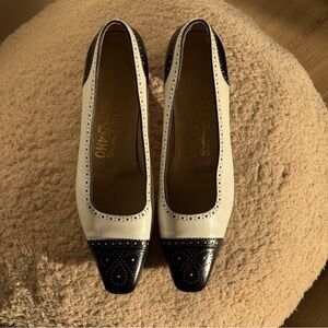 Salvatore Ferragamo Black and White Flats